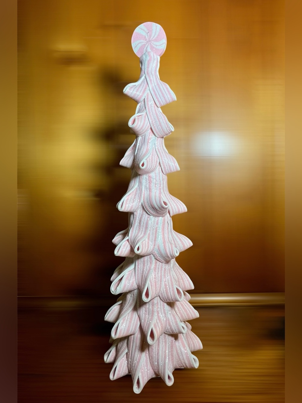 Pink Pastel Peppermint Ribbon Candy Taffy Ribbon Christmas Tree Cone 18”